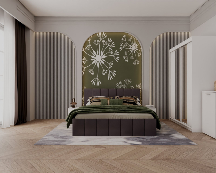 Set Dormitor Alex cu oglinda, 160x200cm, Gri Inchis + Alb, Pal 18 mm [4]