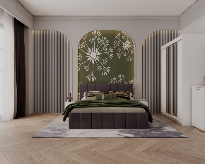 Set Dormitor Alex cu oglinda, 160x200cm, Gri inchis + Alb, Pal 18 mm [4]