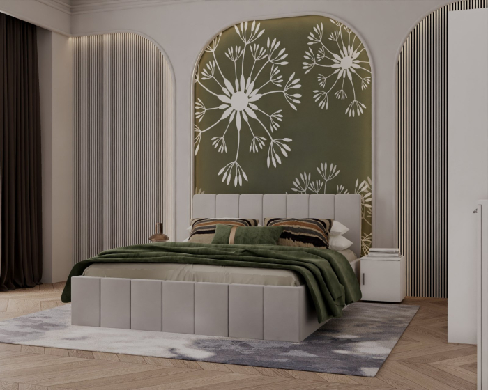 Set Dormitor Alex cu oglinda, 160x200cm, Gri deschis + Alb, Pal 18 mm [4]