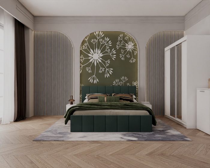 Set Dormitor Alex cu oglinda, 160x200cm, Verde + Alb, Pal 18 mm [3]
