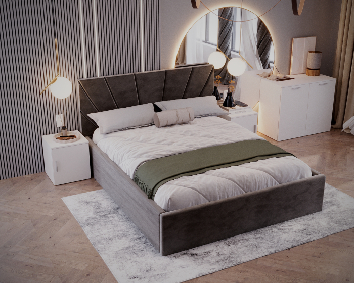 Set Dormitor Cami, Pat 140x200cm, Gri inchis + Alb, Pal 18 mm [4]
