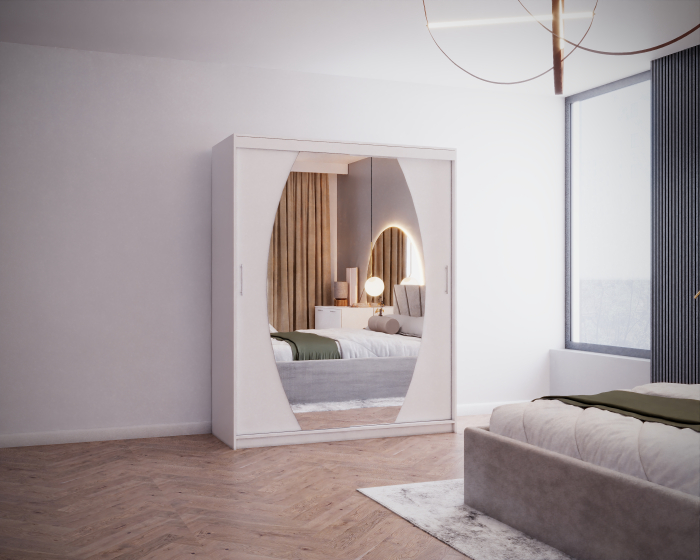 Set Dormitor Cami, Pat 140x200cm, Gri deschis+ Alb, Pal 18 mm [5]