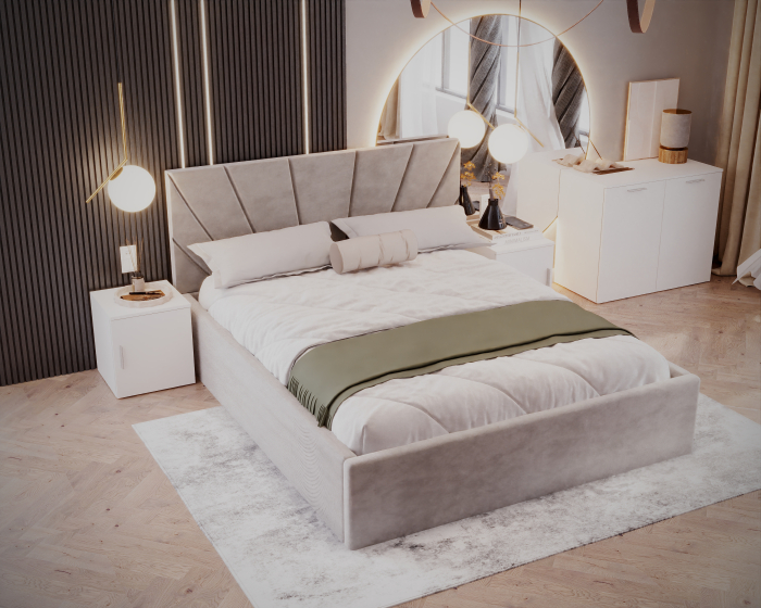 Set Dormitor Cami, Pat 140x200cm, Gri deschis+ Alb, Pal 18 mm [4]