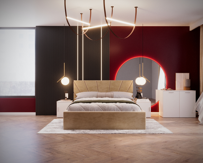 Set Dormitor Cami, Pat 140x200cm, Crem + Alb, Pal 18 mm [3]