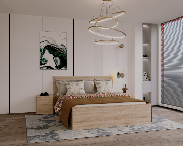 Set Dormitor Elis cu oglinda, Pat 1,6 m,  Sonoma, Pal 18 mm [4]