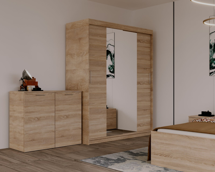 Set Dormitor Elis cu oglinda, 160x200cm, Sonoma, Pal 18 mm [2]