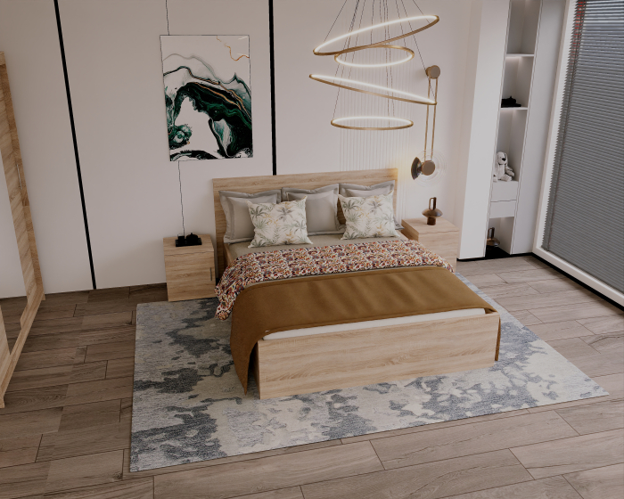 Set Dormitor Elis cu oglinda, 180x200cm, Stejar Sonoma Pal 18 mm [3]