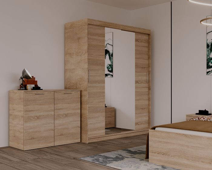 Set Dormitor Elis cu oglinda, 180x200cm, Stejar Sonoma Pal 18 mm [5]