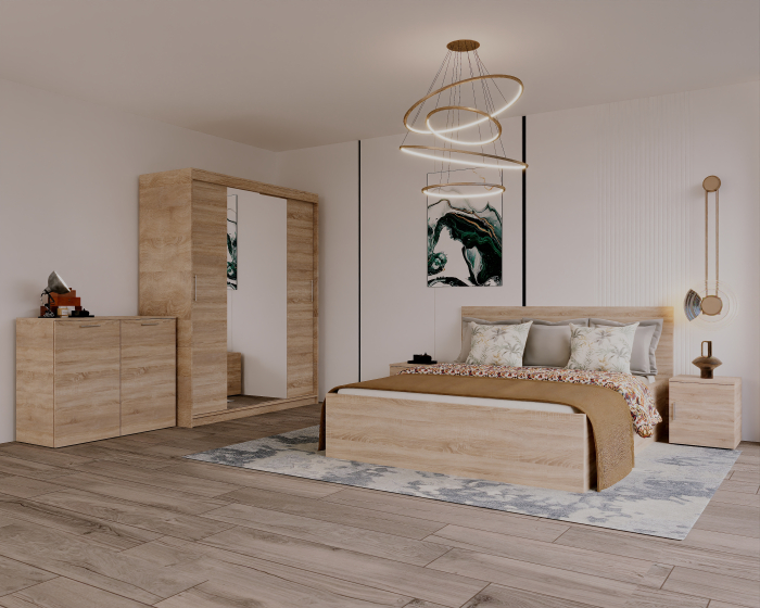 Set Dormitor Elis cu oglinda, 180x200cm, Stejar Sonoma Pal 18 mm [1]