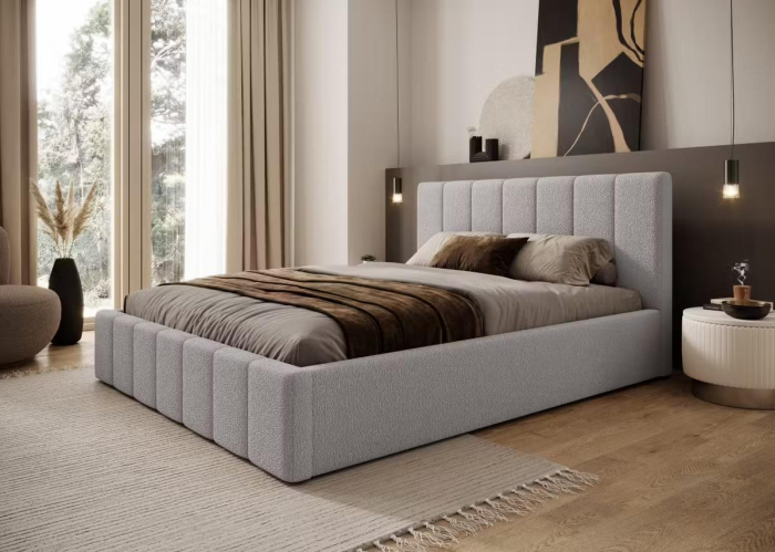 Set Dormitor Karla + somiera rabatabila, Pat 160x200 cm, Gri deschis + Alb [7]