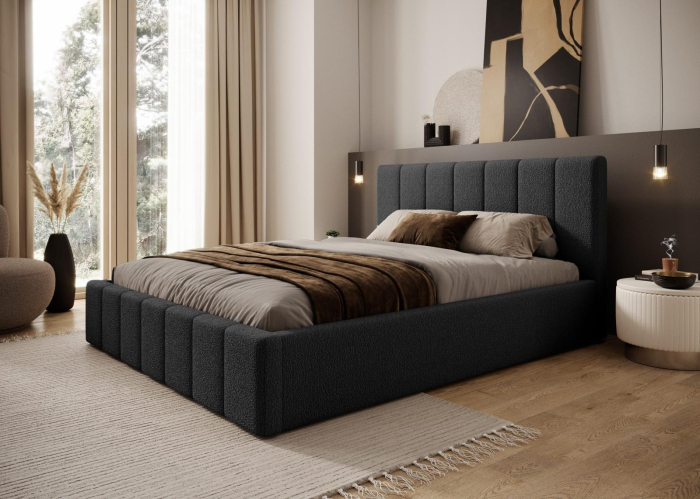 Set Dormitor Karla + somiera rabatabila, Pat 160x200 cm, Negru + Alb [13]