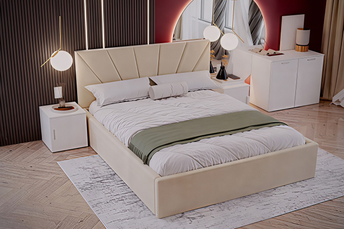 Set Dormitor Melissa, Pat Cami Crem 140x200cm, DR. Sebastian Sonoma+ Alb, Pal 18 mm [5]