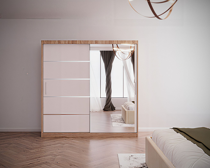 Set Dormitor Melissa, Pat Cami Crem 140x200cm, DR. Sebastian Sonoma+ Alb, Pal 18 mm [4]