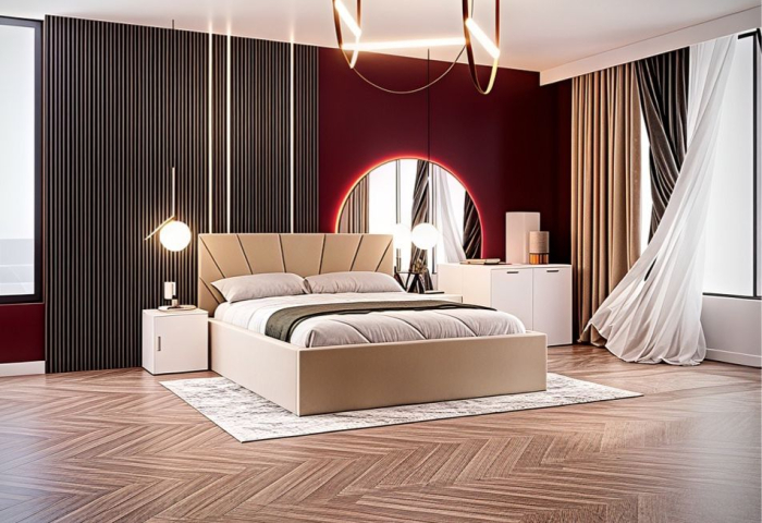 Set Dormitor Melissa, Pat Cami Crem 140x200cm, DR. Sebastian  Wenge, Pal 18 mm [2]