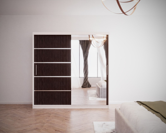 Set Dormitor Melissa, Pat Cami Gri deschis 140x200cm, DR. Sebastian Alb & Wenge, Pal 18 mm [4]