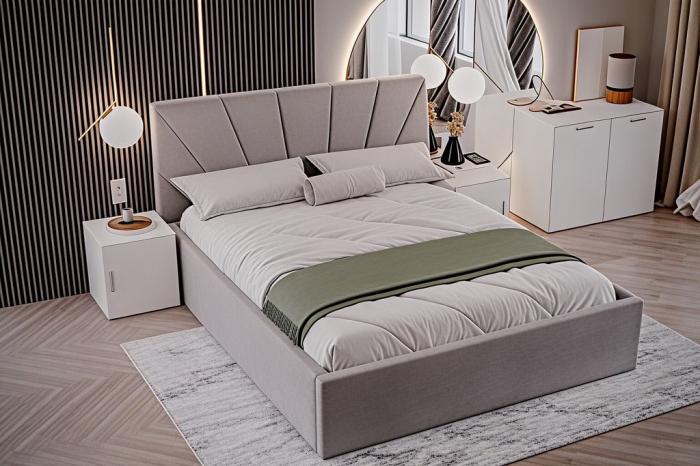 Set Dormitor Melissa, Pat Cami Gri deschis 140x200cm, DR. Sebastian Sonoma & Alb, Pal 18 mm [4]