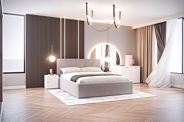 Set Dormitor Melissa, Pat Cami Gri deschis 140x200cm, DR. Sebastian Sonoma & Wenge, Pal 18 mm [3]