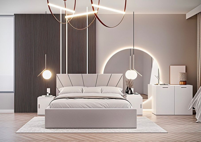 Set Dormitor Melissa, Pat Cami Gri deschis 140x200cm, DR. Sebastian Sonoma & Wenge, Pal 18 mm [2]