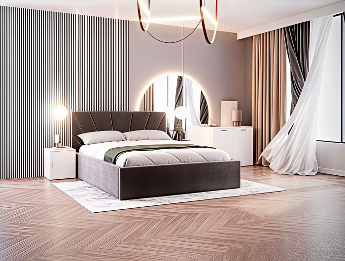 Set Dormitor Melissa, Pat Cami Gri inchis 140x200cm, DR. Sebastian Alb, Pal 18 mm [3]