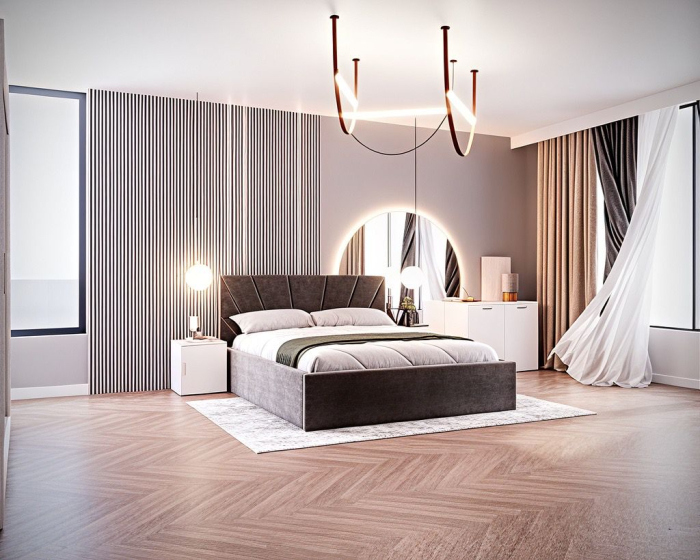 Set Dormitor Melissa, Pat Cami Gri inchis 140x200cm, DR. Sebastian Alb & Wenge, Pal 18 mm [2]