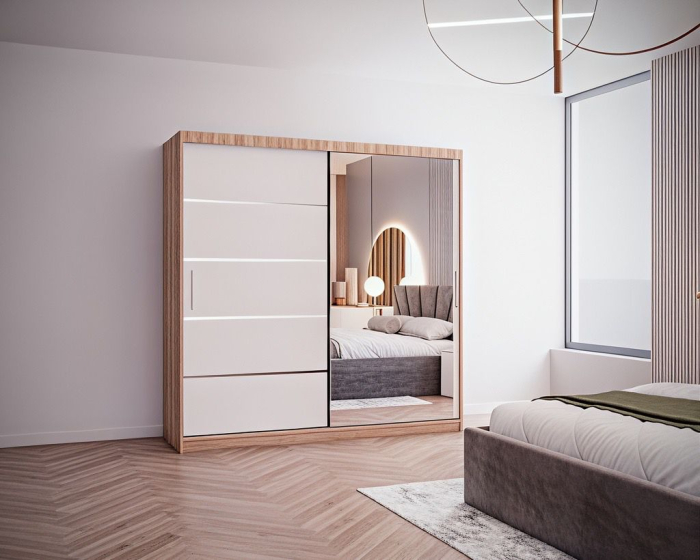 Set Dormitor Melissa, Pat Cami Gri inchis 140x200cm, DR. Sebastian Sonoma & Alb, Pal 18 mm [5]