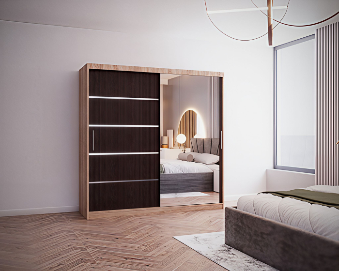 Set Dormitor Melissa, Pat Cami Gri inchis 140x200cm, DR. Sebastian Sonoma & Wenge, Pal 18 mm [5]