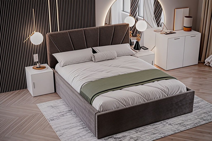 Set Dormitor Melissa, Pat Cami Gri inchis 140x200cm, DR. Sebastian Sonoma & Wenge, Pal 18 mm [4]