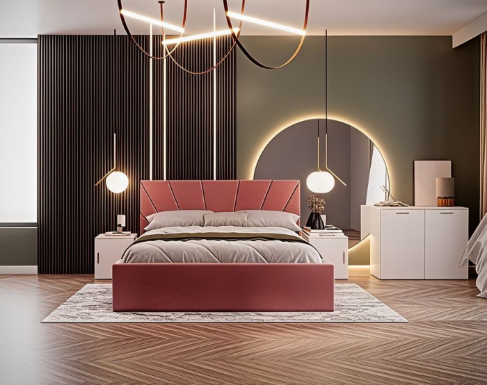 Set Dormitor Melissa, Pat Cami Roz 140x200cm, DR. Sebastian Sonoma+ Alb, Pal 18 mm [4]