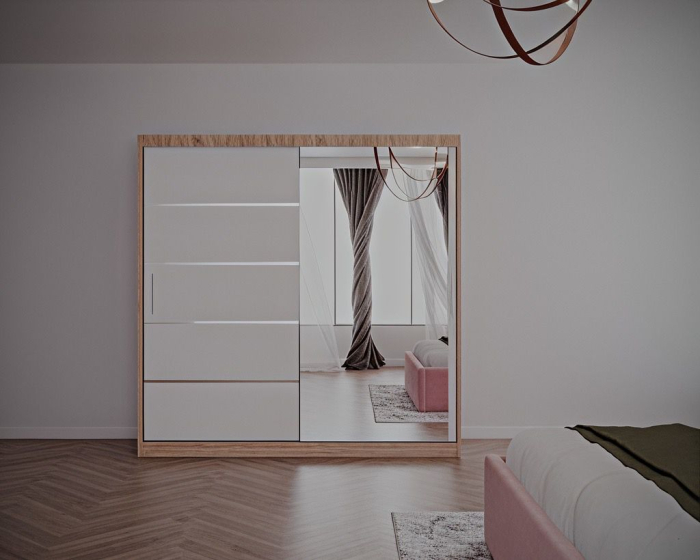 Set Dormitor Melissa, Pat Cami Roz 140x200cm, DR. Sebastian Sonoma+ Alb, Pal 18 mm [5]