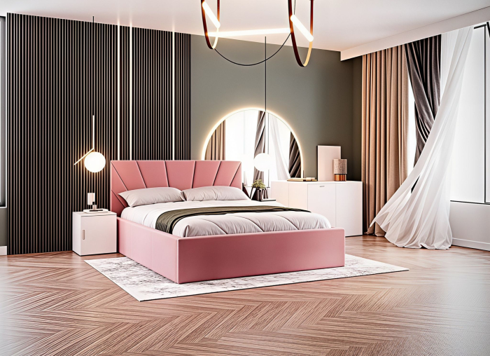 Set Dormitor Melissa, Pat Cami Roz 140x200cm, DR. Sebastian Sonoma+ Alb, Pal 18 mm [2]