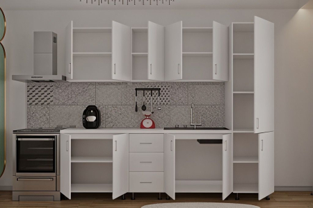 Bucatarie Alia cu soldat, 250 cm L, Alb, Pal 18 mm [2]