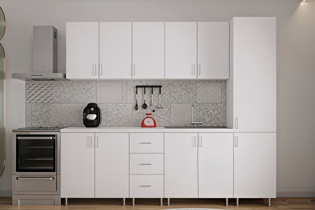 Bucatarie Alia cu soldat, 250 cm L, Alb, Pal 18 mm