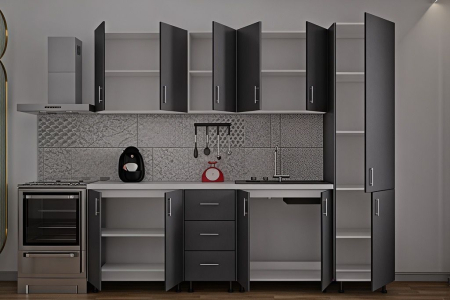 Bucatarie Alia cu soldat, 250 cm L, Antracit, Pal 18 mm [4]