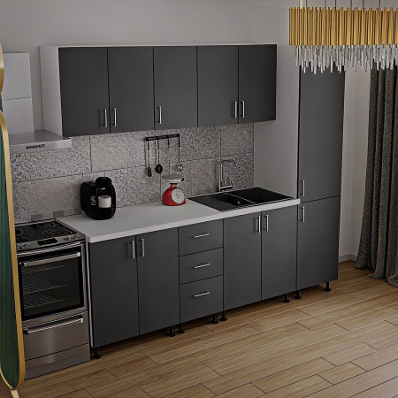 Bucatarie Alia cu soldat, 250 cm L, Antracit, Pal 18 mm [1]