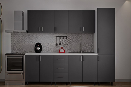 Bucatarie Alia cu soldat, 250 cm L, Antracit, Pal 18 mm