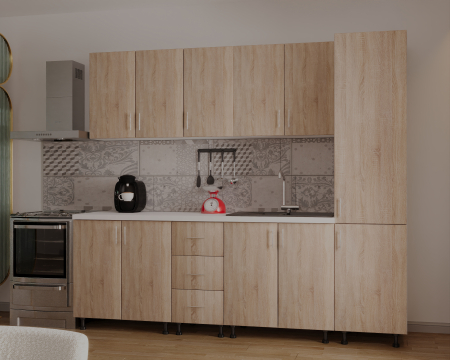 Bucatarie Alia cu soldat, 250 cm L, Sonoma, Pal 18 mm [1]