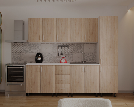 Bucatarie Alia cu soldat, 250 cm L, Sonoma, Pal 18 mm