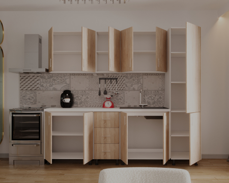 Bucatarie Alia cu soldat, 250 cm L, Sonoma, Pal 18 mm [4]