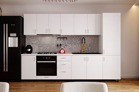 MOBILA BUCATARIE - Bucatarie Klara cu soldat, 270 cm L, Alb, Pal 18 mm