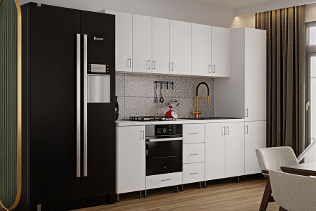 Bucatarie Klara cu soldat, 270 cm L, Alb, Pal 18 mm [2]