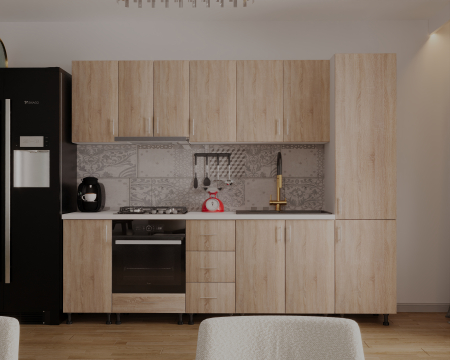 MOBILA BUCATARIE - Bucatarie Klara cu soldat, 270 cm L, Sonoma, Pal 18 mm