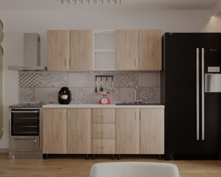 MOBILA BUCATARIE - Bucatarie Mona, 200 cm L, Sonoma, Pal 18 mm