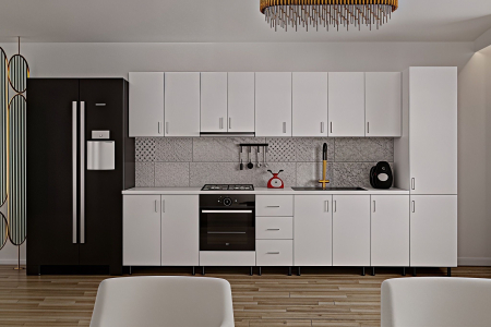 Bucatarie Sonia cu soldat, 350 cm L, Alb, Pal 18 mm