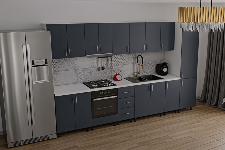 Bucatarie Sonia cu soldat,  350 cm L, Antracit, Pal 18 mm [2]