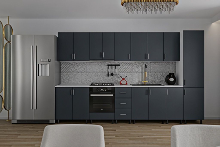 Bucatarie Sonia cu soldat,  350 cm L, Antracit, Pal 18 mm