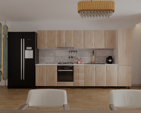 Bucatarie Sonia cu soldat, 350 cm L, Sonoma, Pal 18 mm