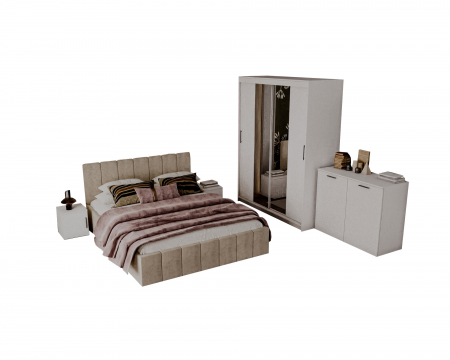 Set Dormitor Alex cu oglinda, 160x200cm, Crem + Alb, Pal 18 mm [4]