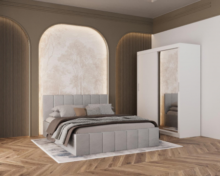 SET DORMITOR - Dormitor Verona, 160x200cm, Gri deschis + Alb
