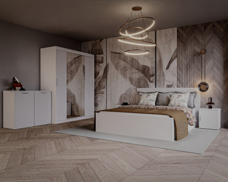 SET DORMITOR - Set Dormitor Elis cu oglinda, 160x200cm, Alb, Pal 18 mm
