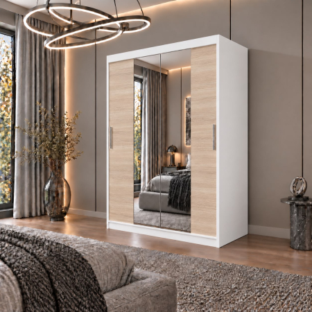 Dressing Alex, 120x60x200cm, cu oglinda, Alb/Sonoma, Pal 18 mm [1]
